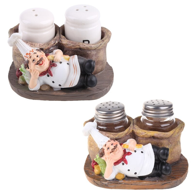 Ornament na fľašu s korením - soška šéfkuchára, držiak na soľ a korenie, živicové remeslá, dekoratívne ozdoby, kuchynské dekorácie do domácnosti T21C