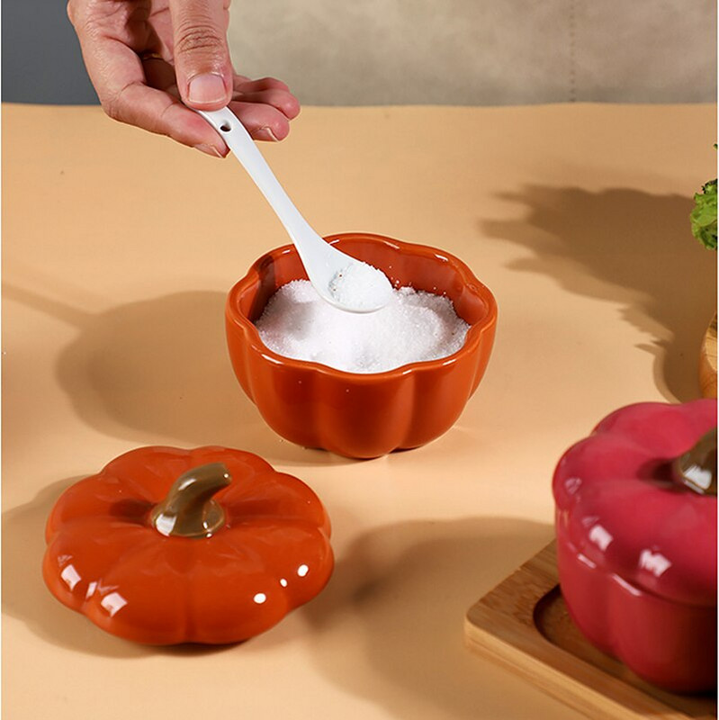 Európai stílusú sütőtök fűszeres doboz Personality Kerámia Kreatív tégely Sószóró Fűszeres tégely szett Konyhai kombinációs tároló