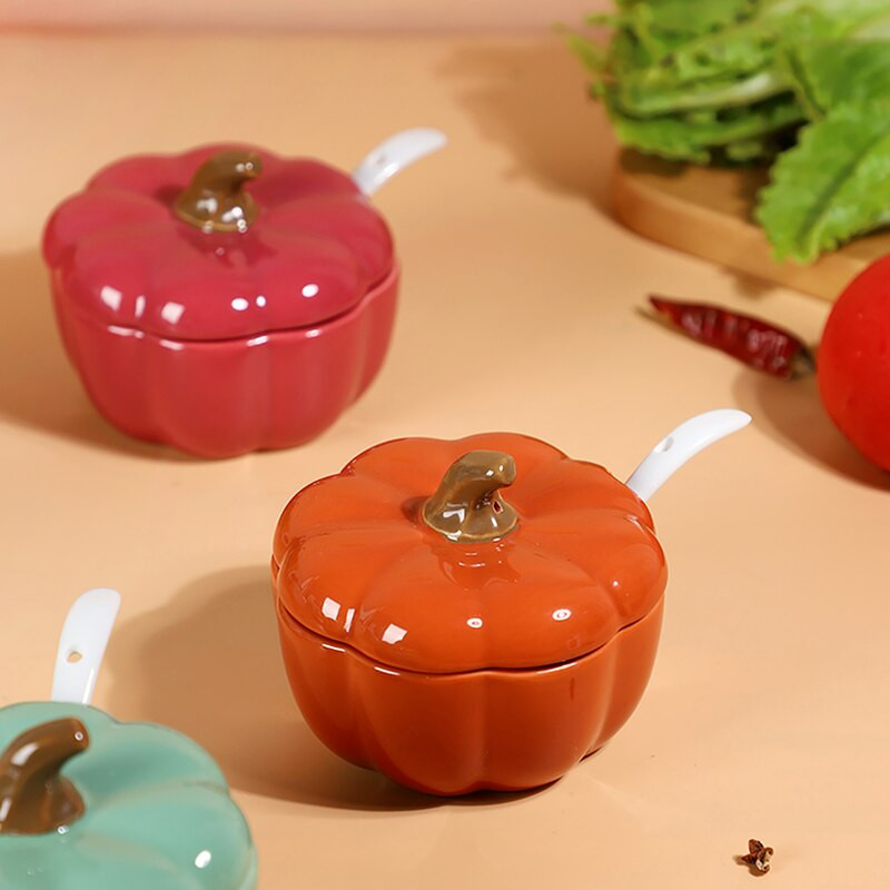 Európai stílusú sütőtök fűszeres doboz Personality Kerámia Kreatív tégely Sószóró Fűszeres tégely szett Konyhai kombinációs tároló