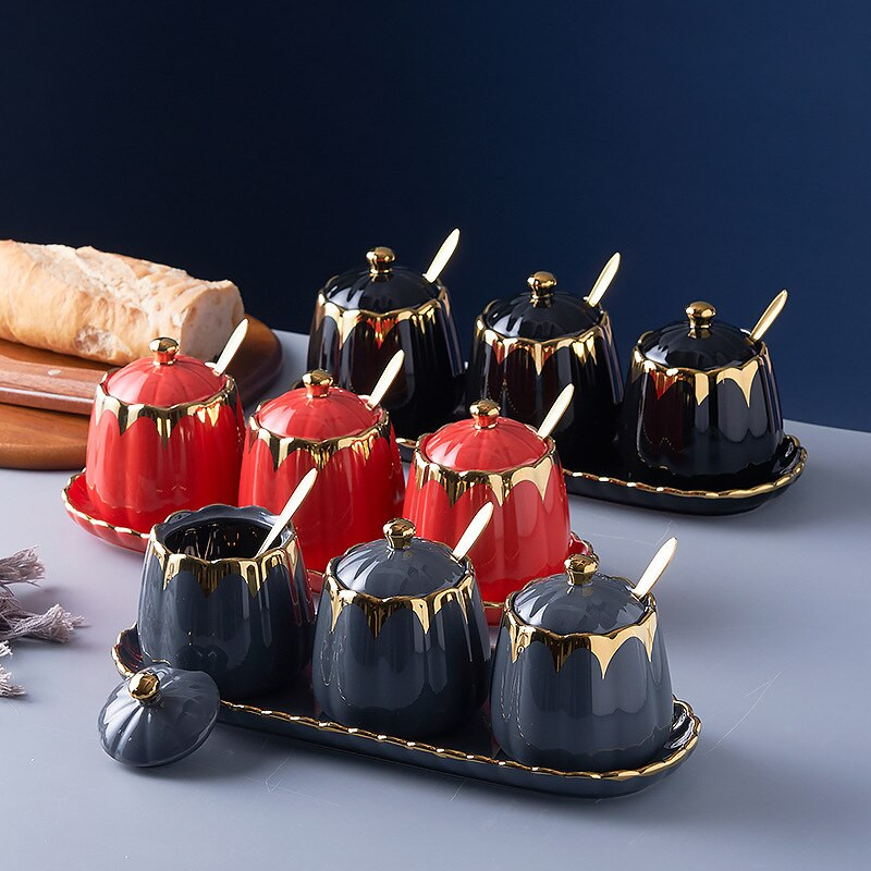 Nordic keramická koreniaca nádoba do kuchyne sada koreniacich nádob fľaša na korenie soľnička cukornička kombinovaná koreniaca krabička