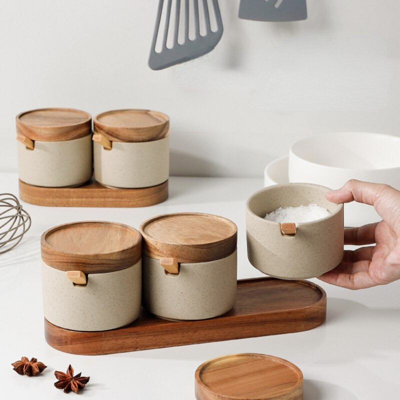 Keramická sada koreniacich pohárov do kuchyne, nádoba na cukor a soľ s viečkom, veľkokapacitná úložná krabica na potraviny