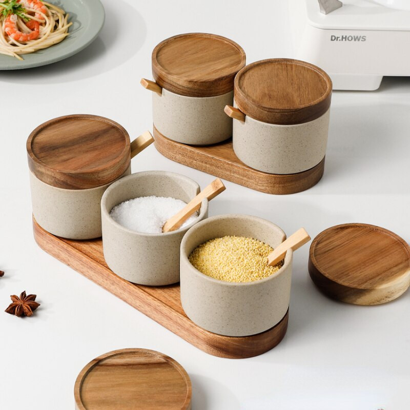 Keramická sada koreniacich pohárov do kuchyne, nádoba na cukor a soľ s viečkom, veľkokapacitná úložná krabica na potraviny