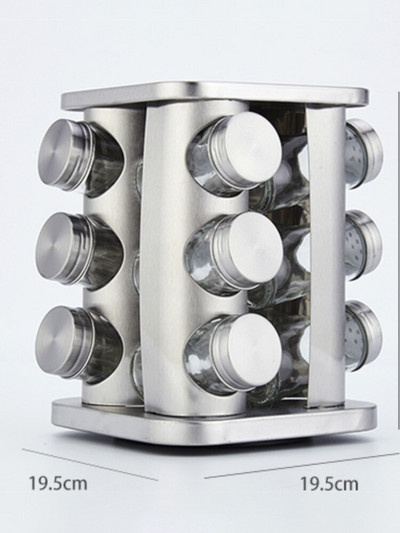 12 ks nerezových dóz na koreniny, soľ a korenie, stojan na korenie zo skla, kuchynské potreby, sada fliaš na korenie s otočným držiakom