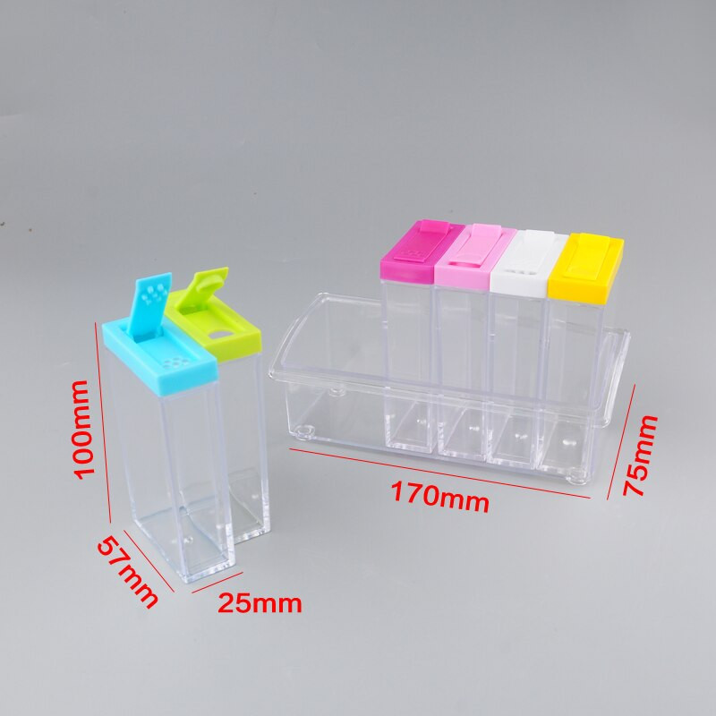 6 ks / sada koreniacich dóz, korenie, fľaša s priehľadným farebným viečkom, kuchynská nádoba, úložný box na korenie, úložné fľaše a poháre