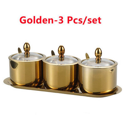 304-es rozsdamentes acél fűszeres edény készlet átlátszó üveg fedéllel, sós tégelyek szervezeti konyhai edénykészlettel