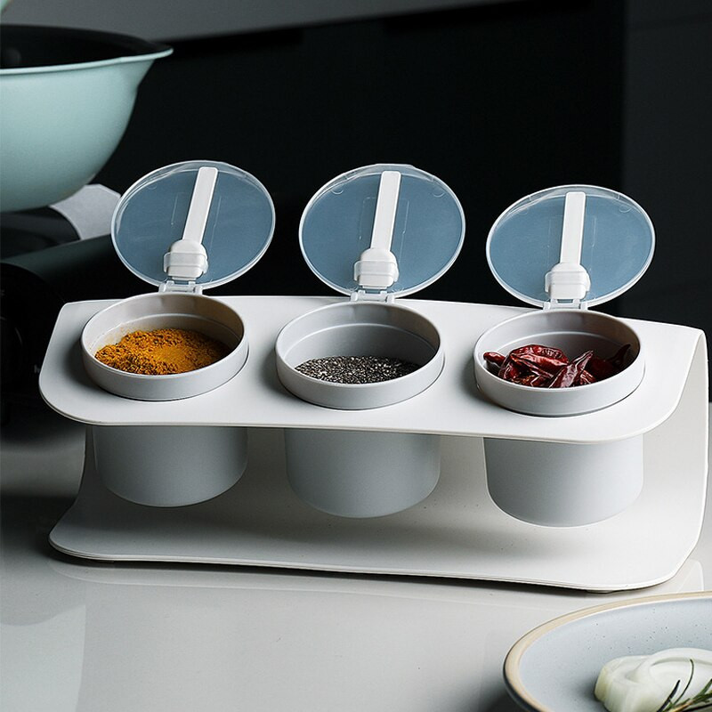 3Pcs/set Plastična staklenka za začine Kutija za začine Boca za pohranu začina sa žličicama Staklenke Sol Papar Kumin u prahu Kutije Kuhinjski alat