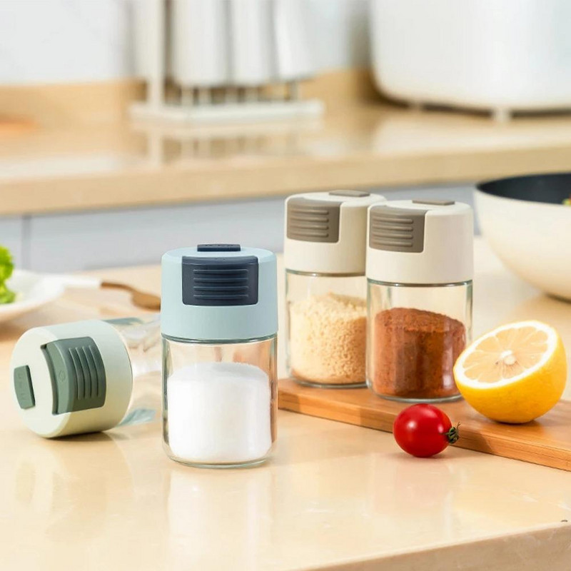 Push tipo druskos dozatorius Druskos bakas Cukraus butelis Prieskonių pipirų Druskos plaktuvas Prieskonių indelis virtuvės laikymo dėžutės stiklainiai prieskoniams