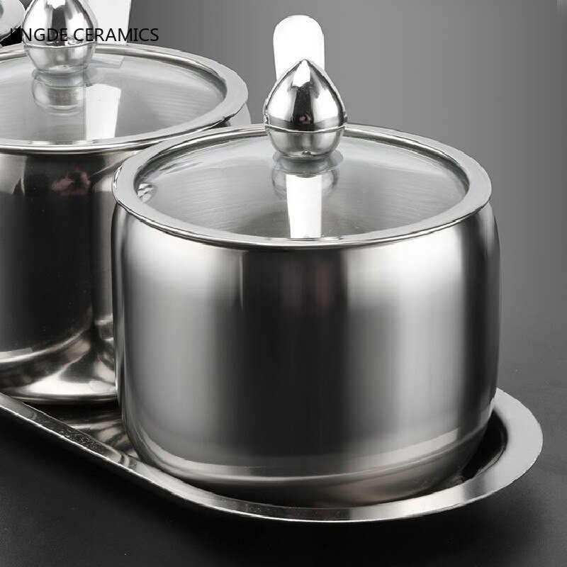 Moderná nerezová oceľová nádoba na korenie, korenie, soľ, cukor, nádoba na korenie, nástroj, hrniec na korenie s lyžicou, kuchynské potreby pre reštaurácie