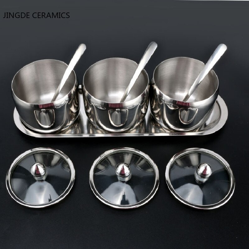 Moderná nerezová oceľová nádoba na korenie, korenie, soľ, cukor, nádoba na korenie, nástroj, hrniec na korenie s lyžicou, kuchynské potreby pre reštaurácie