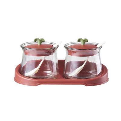 Kreatívna sklenená koreniaca krabička do domácnosti, koreniaca nádoba s podnosom, kuchynská kombinovaná sada, soľnička, cukornička, fľaša na víno a ocot, olejnička