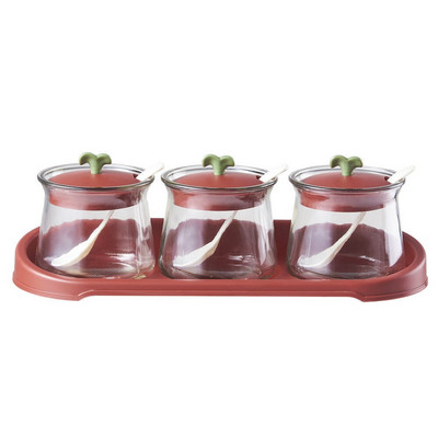 Kreatívna sklenená koreniaca krabička do domácnosti, koreniaca nádoba s podnosom, kuchynská kombinovaná sada, soľnička, cukornička, fľaša na víno a ocot, olejnička