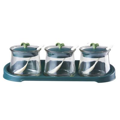 Kreatívna sklenená koreniaca krabička do domácnosti, koreniaca nádoba s podnosom, kuchynská kombinovaná sada, soľnička, cukornička, fľaša na víno a ocot, olejnička