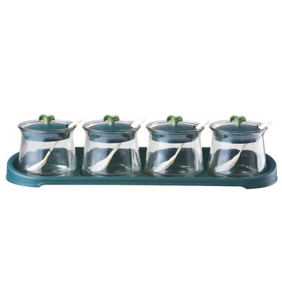 Kreatívna sklenená koreniaca krabička do domácnosti, koreniaca nádoba s podnosom, kuchynská kombinovaná sada, soľnička, cukornička, fľaša na víno a ocot, olejnička