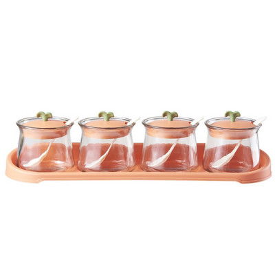 Kreatívna sklenená koreniaca krabička do domácnosti, koreniaca nádoba s podnosom, kuchynská kombinovaná sada, soľnička, cukornička, fľaša na víno a ocot, olejnička