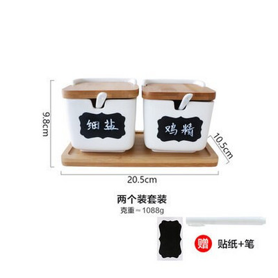 Kuchynský nástroj na korenie, cukornička, kreatívny bambusový kryt, keramická sada koriacich pohárov, domáca soľnička s viečkom, korenie