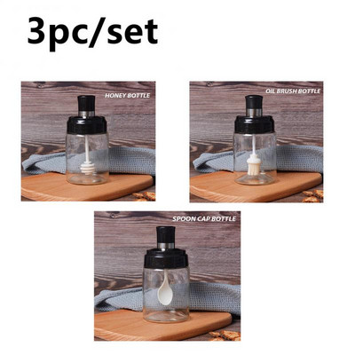 4 ks dózy na korenie, sklenená fľaša na korenie, domáca skladovacia nádržka, kuchynská soľnička, korenie, lyžička, integrovaný štetec na med a olej