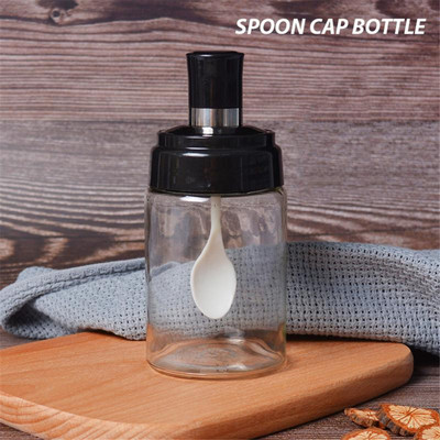 4 ks dózy na korenie, sklenená fľaša na korenie, domáca skladovacia nádržka, kuchynská soľnička, korenie, lyžička, integrovaný štetec na med a olej