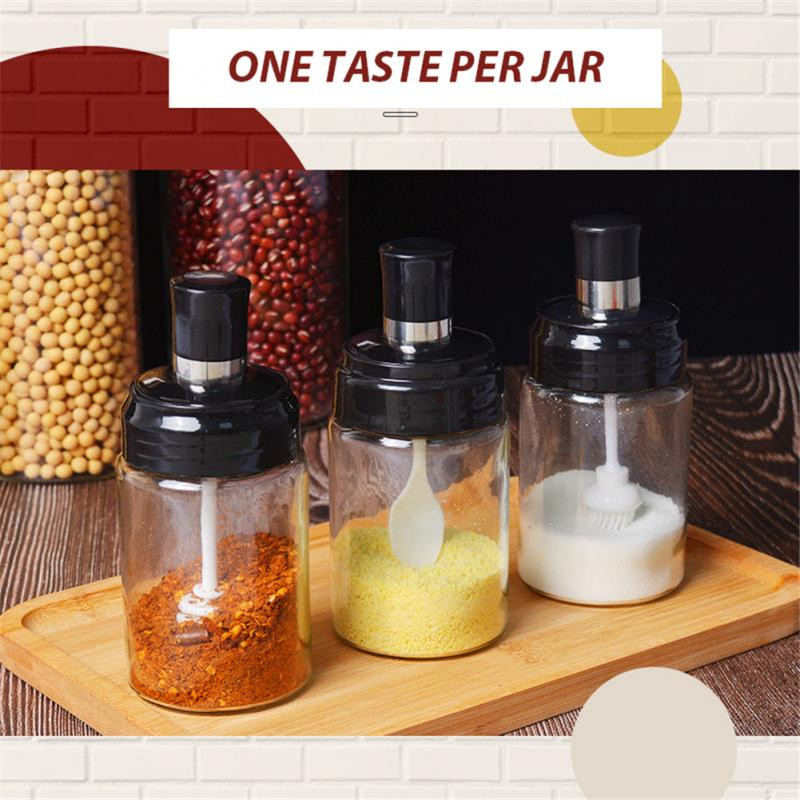 4 ks dózy na korenie, sklenená fľaša na korenie, domáca skladovacia nádržka, kuchynská soľnička, korenie, lyžička, integrovaný štetec na med a olej