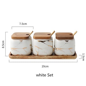 Nordic Ceramic Seasoning Jar Set Spice Pot Ζάχαρη Αλάτι πιπέρι Δοχείο με Μπαμπού Καπάκι Κουτάλι Κουζίνα Καρυκεύματα 360ml 1σετ