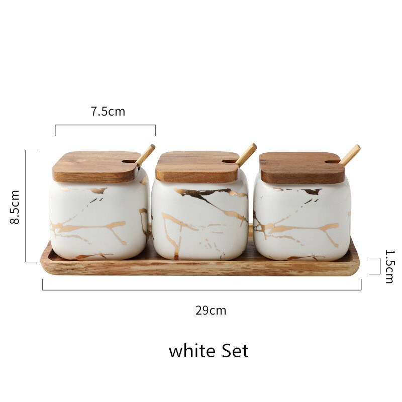 Sada keramických koriacich pohárov Nordic, korenie, cukor, soľ, korenie s bambusovým viečkom, lyžicou, kuchynský korenie stojan 360 ml 1 sada
