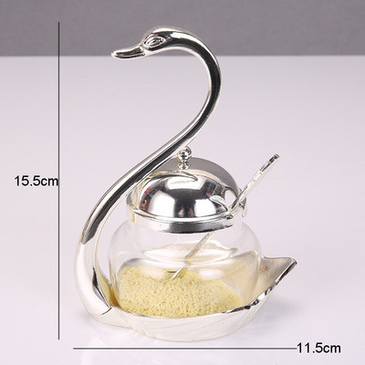 Zliatina zinku, korenie v tvare labute, korenie v tvare labute, kovová lyžička, kreatívny nástroj na korenie v domácnosti, soľnička, nádoby na korenie