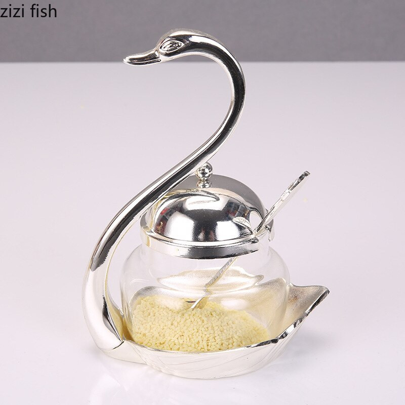 Zliatina zinku, korenie v tvare labute, korenie v tvare labute, kovová lyžička, kreatívny nástroj na korenie v domácnosti, soľnička, nádoby na korenie