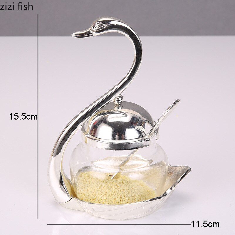 Zliatina zinku, korenie v tvare labute, korenie v tvare labute, kovová lyžička, kreatívny nástroj na korenie v domácnosti, soľnička, nádoby na korenie