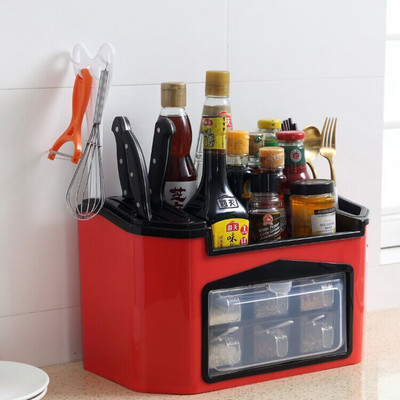 Multifunkčná krabička na korenie, kombinovaný stojan na kuchynské nože, organizér na úschovu fliaš s korením, sada nádob na korenie