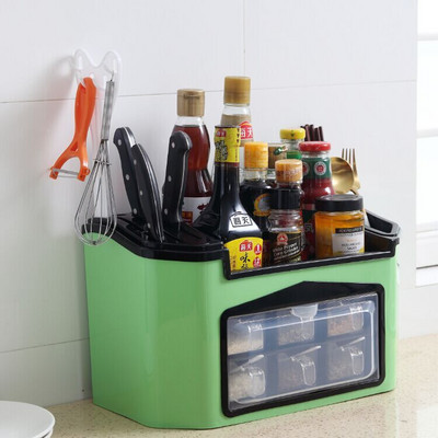 Multifunkčná krabička na korenie, kombinovaný stojan na kuchynské nože, organizér na úschovu fliaš s korením, sada nádob na korenie