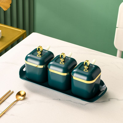 Nordic korenie úložný box soľnička priehradka na soľničku domáce svetlo luxusná korenie nádržka kuchynské potreby sada