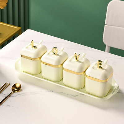 Nordic korenie úložný box soľnička priehradka na soľničku domáce svetlo luxusná korenie nádržka kuchynské potreby sada