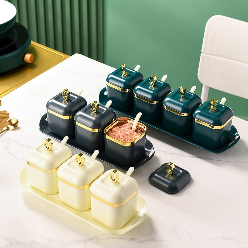 Nordic korenie úložný box soľnička priehradka na soľničku domáce svetlo luxusná korenie nádržka kuchynské potreby sada