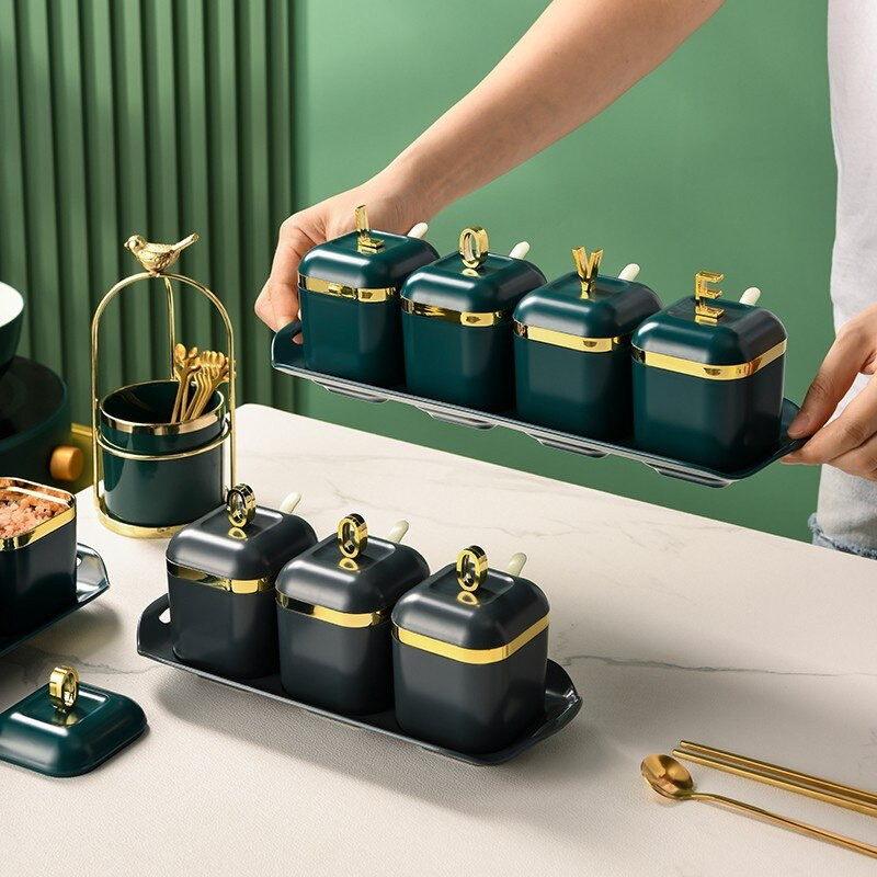 Nordic korenie úložný box soľnička priehradka na soľničku domáce svetlo luxusná korenie nádržka kuchynské potreby sada