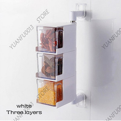 Nový otočný držiak na korenie, úložný box na korenie, tekvicová soľ, cukor a glutamát sodný, boxy na kuchynské nádoby, organizér