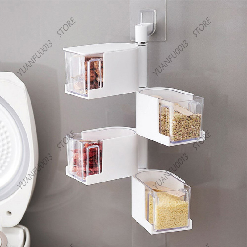 Nový otočný držiak na korenie, úložný box na korenie, tekvicová soľ, cukor a glutamát sodný, boxy na kuchynské nádoby, organizér