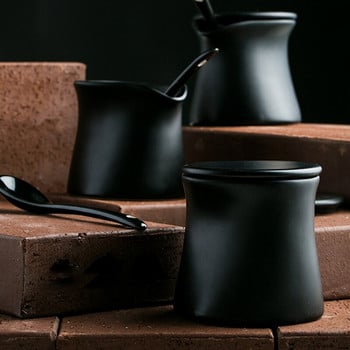 Κεραμική μαύρη γλάστρα με δίσκο Creative Salt Sugar Chili Pot Home Κεραμικό μπουκάλι λαδιού ξύδι με καπάκι Αξεσουάρ κουζίνας