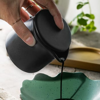 Κεραμική μαύρη γλάστρα με δίσκο Creative Salt Sugar Chili Pot Home Κεραμικό μπουκάλι λαδιού ξύδι με καπάκι Αξεσουάρ κουζίνας