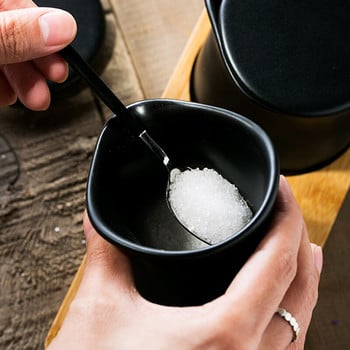 Κεραμική μαύρη γλάστρα με δίσκο Creative Salt Sugar Chili Pot Home Κεραμικό μπουκάλι λαδιού ξύδι με καπάκι Αξεσουάρ κουζίνας