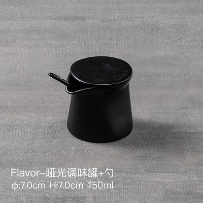 Keramický čierny koreniaci hrniec s podnosom, kreatívny hrniec na soľ, cukor, chilli a domáce keramické fľaše na ocot a olej s viečkom, kuchynské doplnky
