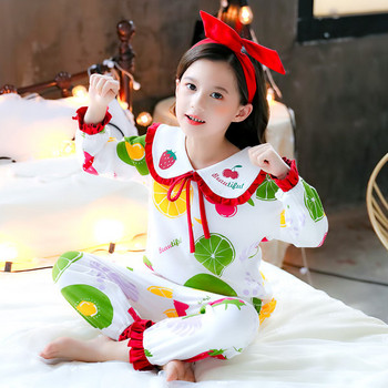 Детска цветна пижама от две части с къдри