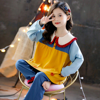 Детска пижама за момичета -разкроен модел с яка