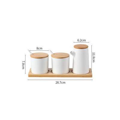 3 ks keramických fliaš na korenie v severskom štýle, sada kuchynských dóz na korenie s dreveným viečkom, soľnička, korenie, kuchynské príslušenstvo