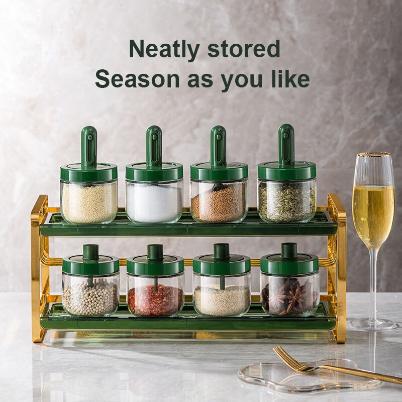 Džbán na korenie s viečkom, lyžicou, soľničkou a koreničkou, sada, organizér na korenie, nádoba na ocot, omáčku, olej, sklenená fľaša, kuchynské potreby