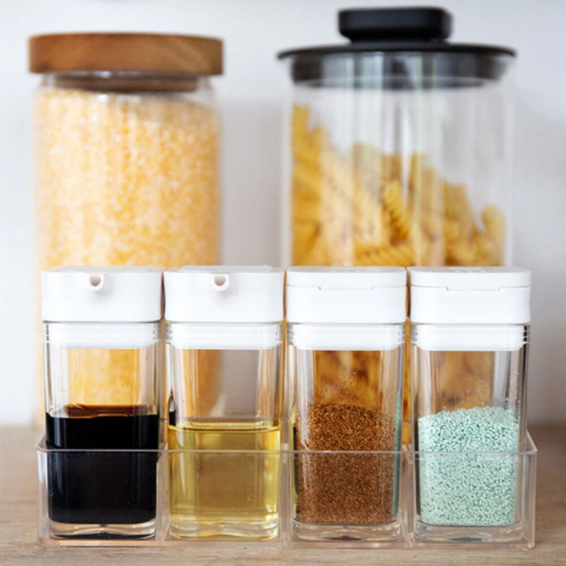 Priehľadná sada korenín Walfos, soľ a korenie, fľaša na korenie s farebným viečkom, kuchynská nádoba na korenie