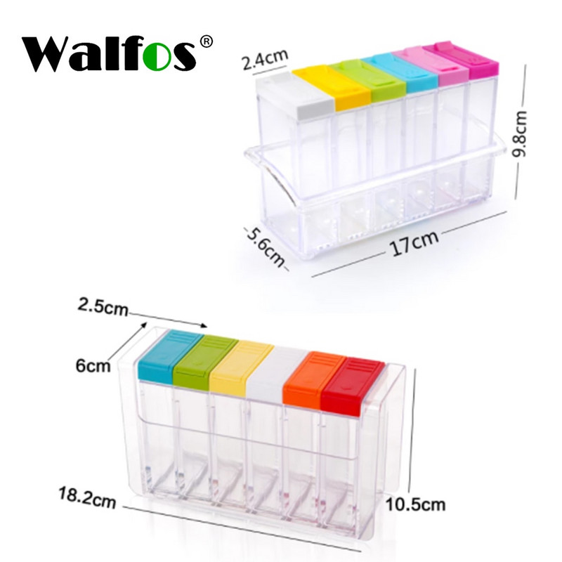 Priehľadná sada korenín Walfos, soľ a korenie, fľaša na korenie s farebným viečkom, kuchynská nádoba na korenie