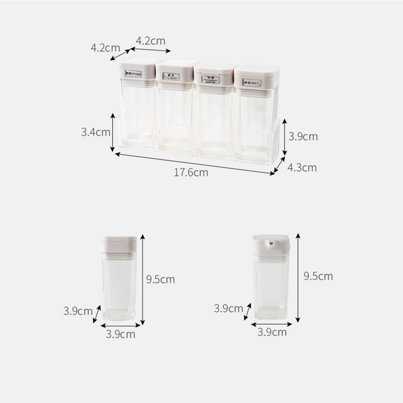 Priehľadná sada korenín Walfos, soľ a korenie, fľaša na korenie s farebným viečkom, kuchynská nádoba na korenie