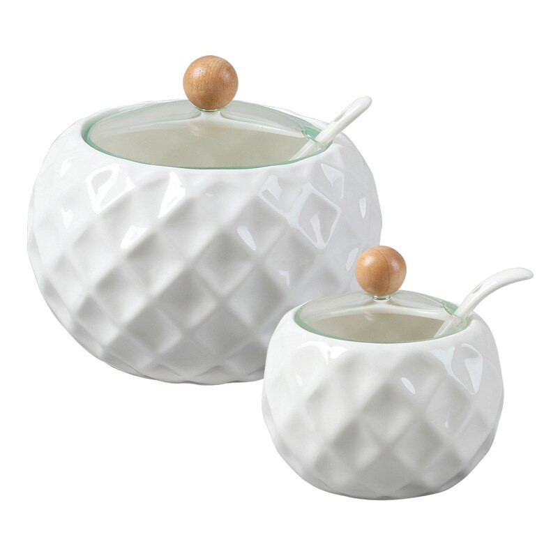 Keramické dózy na korenie s dreveným viečkom, soľničky, kuchynské potreby, organizér na biele korenie, sada lyžíc a krabička na biely cukor