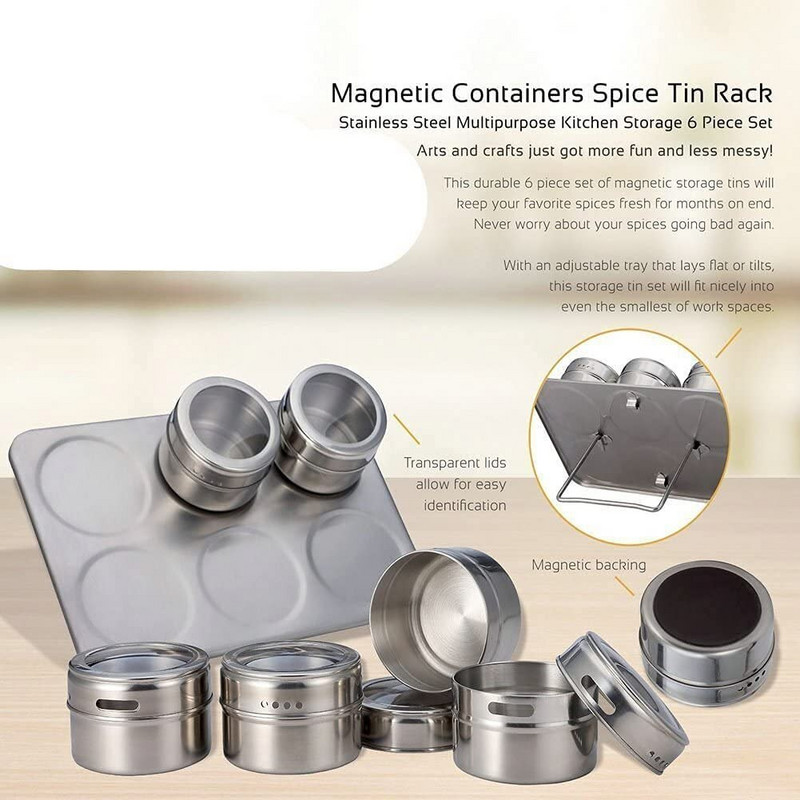 6/9/12 ks magnetických dóz na koreničky s držiakom a etiketami na koreničky a perom, vysoko kvalitný organizér na korenie, stojan na korenie, plechovky