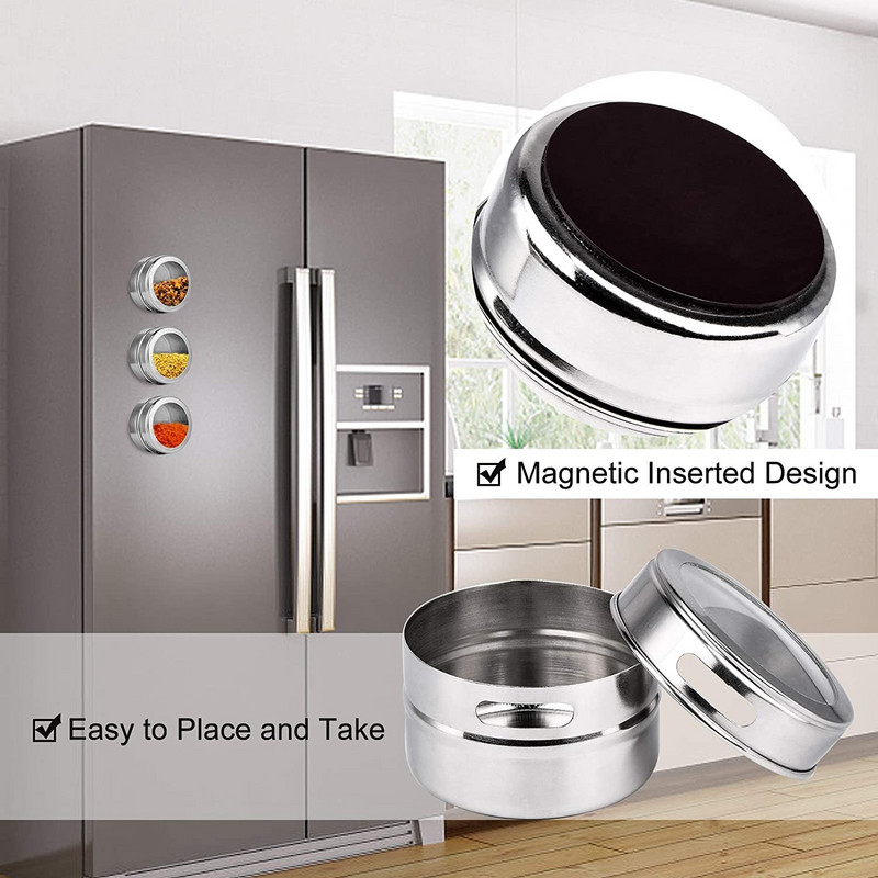 6/9/12 ks magnetických dóz na koreničky s držiakom a etiketami na koreničky a perom, vysoko kvalitný organizér na korenie, stojan na korenie, plechovky