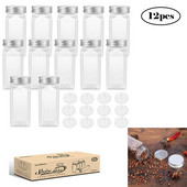 BESTONZON 12 ks Koreničky Štvorcové sklenené nádoby Fľaša na korenie Kuchynské a vonkajšie kempingové nádoby na korenie